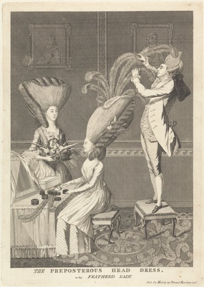 The Preposterous Head Dress, or the Feathered Lady by Matthew Darly