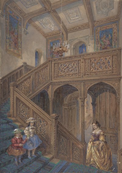 Design for a Jacobean-style Staircase (recto), Architectural Element Design (verso) by Matthew Digby Wyatt