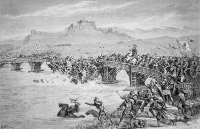 The collapse of the bridge during the Battle of Stirling Bridge, in 1297 (engraved by Roberts) by Matthew White (after) Ridley