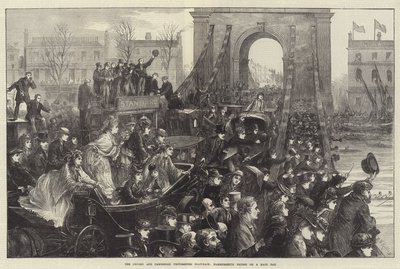 The Oxford and Cambridge Universities Boat-Race, Hammersmith Bridge on a Race Day by Matthew White Ridley