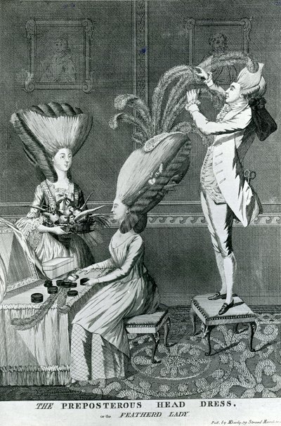 The Preposterous Head Dress, or the Feathered Lady by Matthew or Matthias Darly