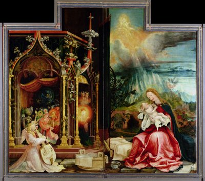 Nativity and Concert of Angels from the Isenheim Altarpiece, Central Panel by Matthias (c.1480 1528) Grunewald