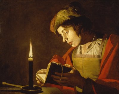 A Young Man Reading by Candlelight by Matthias (c.1600 p.1650) Stomer