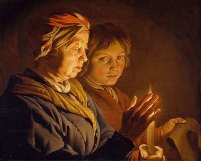 Old Woman And A Boy By Candlelight by Matthias Stomer