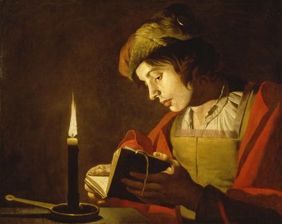 Young Man Reading by Candle Light by Matthias Stomer