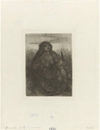 Woman in a Landscape (Woman with Spinning Wheel) by Matthijs Maris