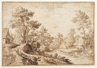 Landscape with river and village, c.1501-1600 by Matthijs the younger (after) Bril