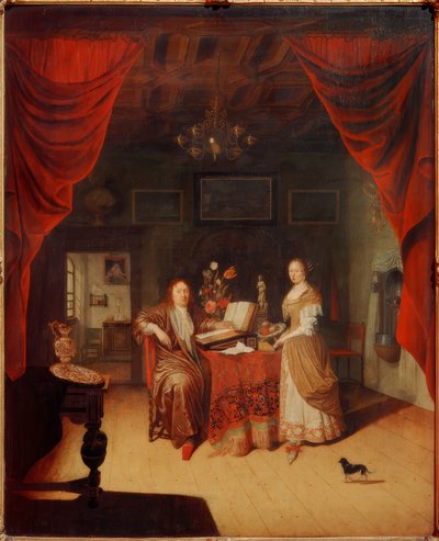 A Scholar and His Wife in an Interior by Matthys Naiveu