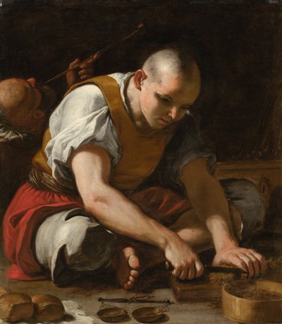 A Man Cutting Tobacco by Mattia (1613-99) Preti
