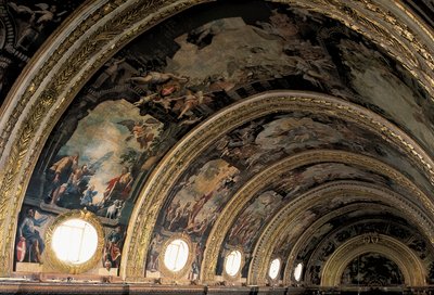 Fresco of the vault of the main nave of the Cathedrale Saint John in the city of Valletta, Malta by Mattia Preti