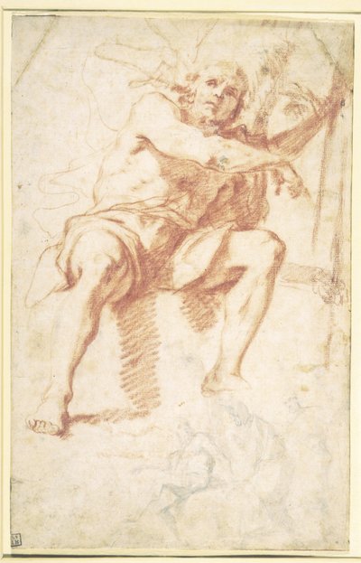 St. John the Baptist Seated, and a Study for St. John the Baptist with Two Apostles by Mattia Preti