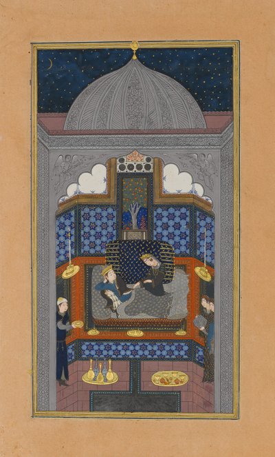 Bahram Gur and the Indian Princess in the Dark Palace on Saturday, Folio 23v by Maulana Azhar