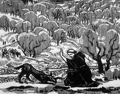 Conversion by St Francis of Assisi of the Wolf of Agubbio (engraved by Jacques Beltrand after drawing by Maurice Denis) by Maurice (after) Denis