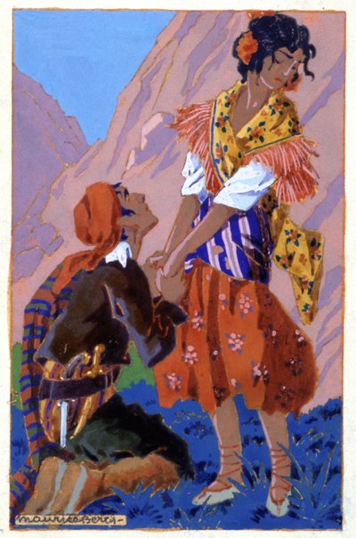 Meeting Between Don Jose and Carmen, c. 1930 (Illustration) by Maurice Berty