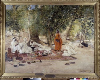 The Hospitality Meal. Scene of Arab Life in the Oasis of Chelma near Biskra, Algeria by Maurice Bompard