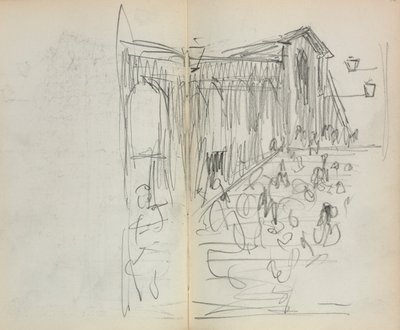 Italian Sketchbook: Bridge with Figures, Page 95 & 96 by Maurice Brazil Prendergast