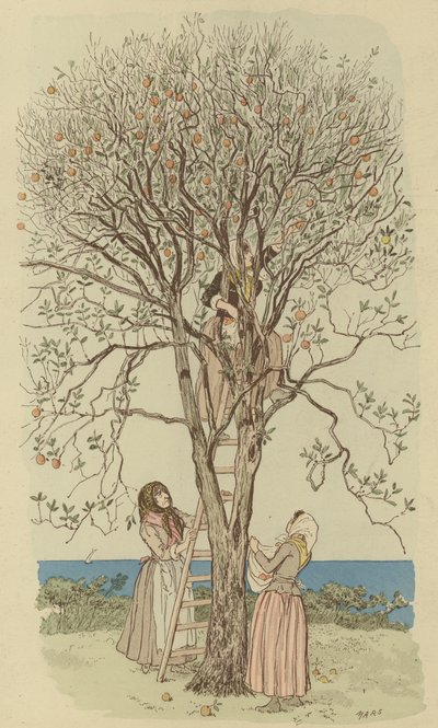Picking Oranges on the Mediterranean by Maurice Charles Mathieu Bonvoisin