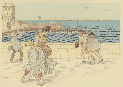 The Mistral Making for a Windy Day on the Promenade de la Corniche, Marseilles, France by Maurice Charles Mathieu Bonvoisin