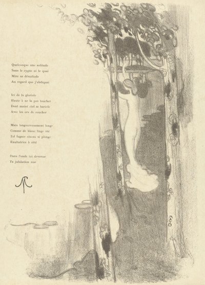 Illustration with Standing Naked Woman between Trees by a Lake for the Poem Petit Air by Stéphane Mallarmé by Maurice Denis