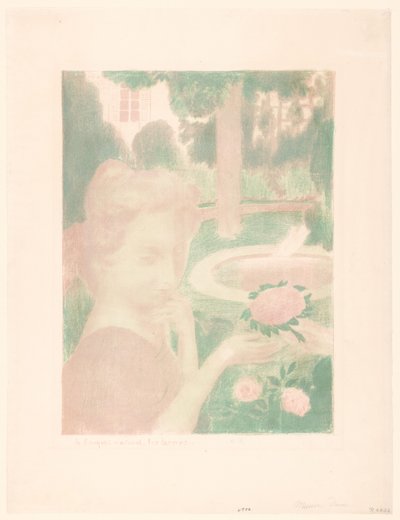Young Woman Receiving a Bouquet in a Garden by Maurice Denis