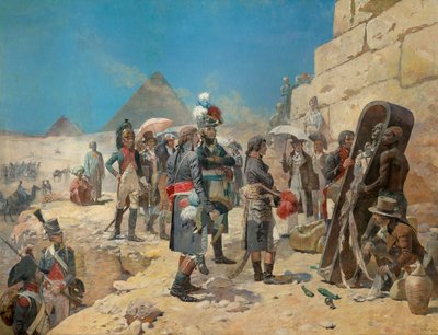 Napoleon Bonaparte in Front of the Pyramids Contemplating the Mummy of a King in the Countryside of Egypt by Maurice Henri Orange