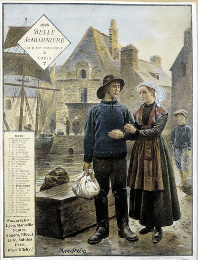 The departure of Breton fishermen for Newfoundland - store calendar La Belle Jardinière by Maurice Henri Orange