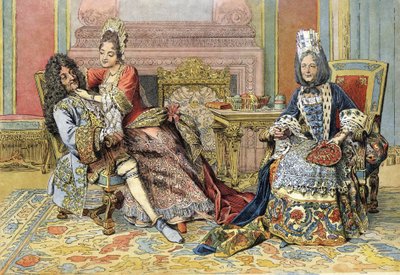 Familiarity of the Duchess of Burgundy with Louis XIV known as the Sun King by Maurice Leloir