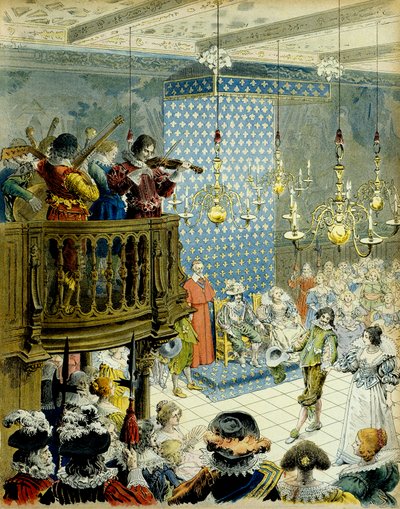A Ball at the Court of King Louis XIII with Queen Marie de Medicis and Cardinal Richelieu by Maurice Leloir