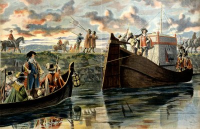 History of France: Armand Jean Du Plessis, Cardinal of Richelieu goes up the Rhone dragging behind his boat Henri Coiffier of Ruze d