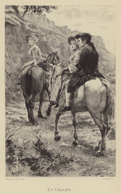 Jean-Jacques Rousseau and two young women making a journey on horseback by Maurice Leloir