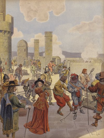 Mlle de Montpensier, at the Bastille, Commanding the Firing of Cannon on the Army of King Louis XIV by Maurice Leloir