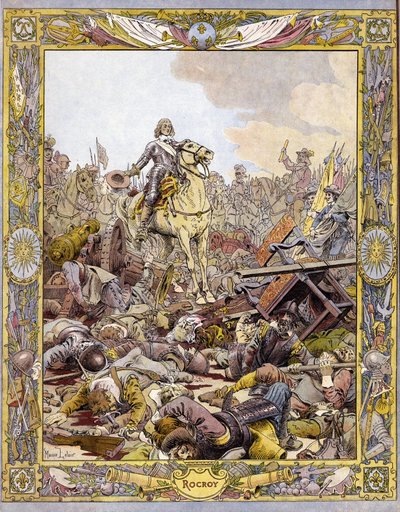 Prince Louis II of Bourbon Conde, known as the Grand Conde, Duke of Enghien greeting the corpse of the Count of Fontaine at the Battle of Rocroi against the Spaniards, May 19 by Maurice Leloir