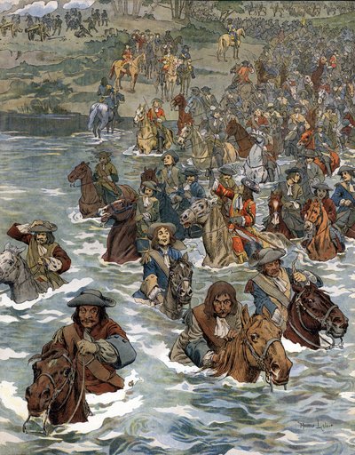 The Passage of the Rhine (12 June 1672) by the troops of Louis XIV known as the Sun King by Maurice Leloir