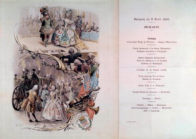 Wedding Menu with Illustration by Maurice Leloir of Balls in Costumes and Galantes Scenes, 6 April 1900 by Maurice Leloir
