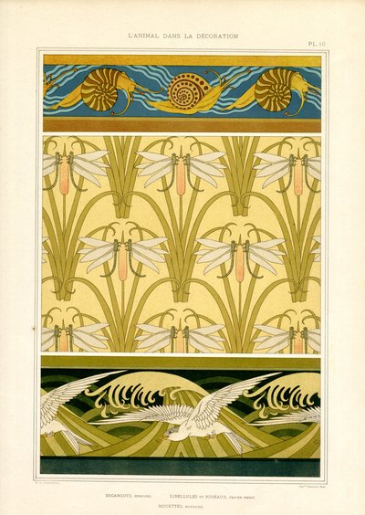 Borders and Surface Patterns with Marine Animals, Dragonflies and Seagulls by Maurice Pillard Verneuil