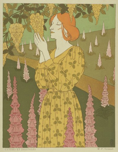 Cytises and Digitales - Woman with Wisteria and Foxgloves by Maurice Pillard Verneuil