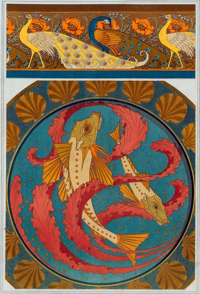 Designs for Peacock and Poppy Border, pub. 1897 by Maurice Pillard Verneuil