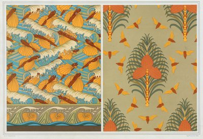 Designs for Wallpaper Flying Fish and Waves, pub. 1897 by Maurice Pillard Verneuil