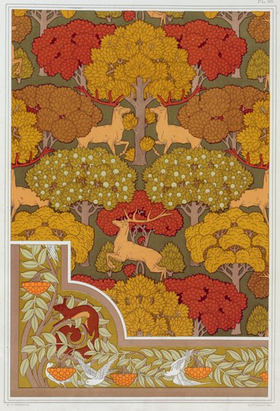 Designs for Wallpaper and Wallpaper Border Deer in the Trees by Maurice Pillard Verneuil
