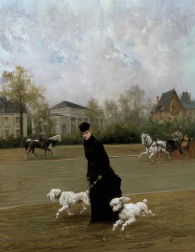 Elegant Woman in the Bois de Boulogne, Paris / Painting, 1877 by Maurice Poirson
