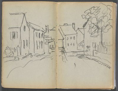 Sketchbook- The Granite Shore Hotel, Rockport, page 004 & 5: Street Scene by Maurice Prendergast