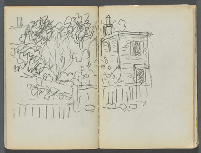 Sketchbook- The Granite Shore Hotel, Rockport: House and Fenced Garden by Maurice Prendergast