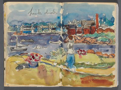 Sketchbook- The Granite Shore Hotel, Rockport, page 084 & 85: Harbor View with Color Notations by Maurice Prendergast