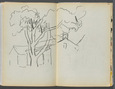 Sketchbook- The Granite Shore Hotel, Rockport: Tree with Houses by Maurice Prendergast