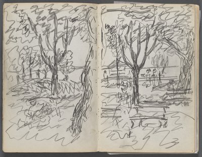 Sketchbook, The Dells, No. 127, page 008 & 9: Landscape by Maurice Prendergast