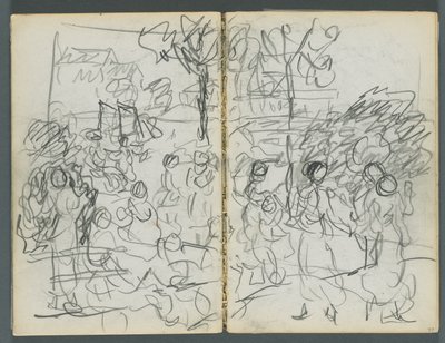 Sketchbook, The Dells, No. 127, page 076 & 77: Figures in a Landscape by Maurice Prendergast