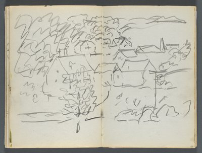 Sketchbook, The Dells, No. 127, page 108 & 109: Landscape with Houses by Maurice Prendergast