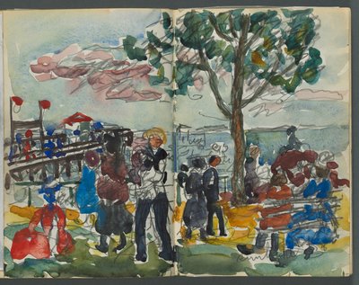 Sketchbook, The Dells, No. 127, page 122 & 123: Figures on a Coast by Maurice Prendergast