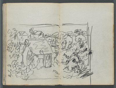 Sketchbook, The Dells, No. 127, page 154 & 155: Landscape with Houses by Maurice Prendergast