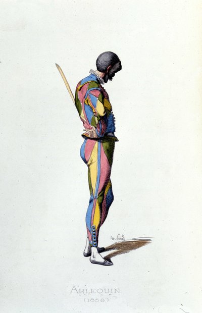 Harlequin in 1858. Maurice Sand "Masks and Jesters" Paris 19th century by Maurice Sand